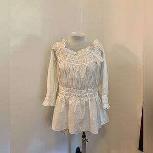 VTG Ninety Cotton Peasant Whit Off Shoulder smocked Pirate Victorian Top y2k 90s